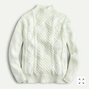 J. Crew Women's Swingy Cable-Knit Mockneck Sweater 100% Cotton Ivory Small New